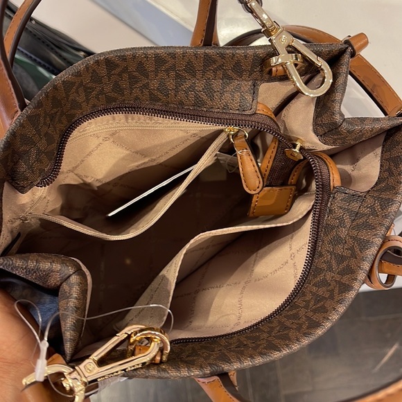 Michael Kors Mirella Small Shopper Top Zip Crossbody Bag Brown Logo MK - Picture 10 of 16